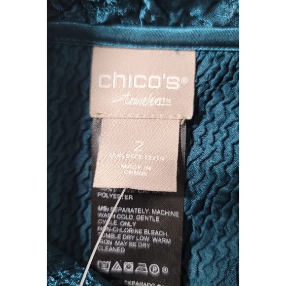 Chico's Traveler Striking Teal Crushed Short Blazer Jacket 2 Large New With Tags - Picture 4 of 7